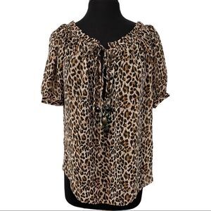 VS Moda International Silk Leopard Print Boho Sheer Top Sz M
